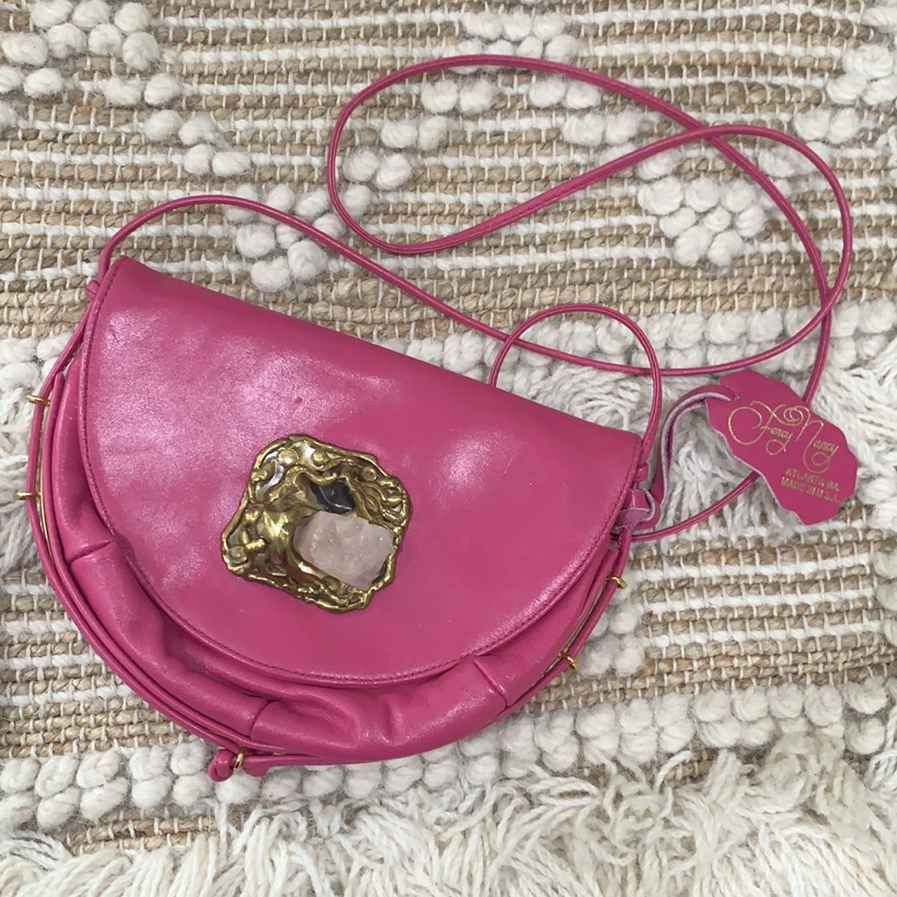 Fancy Nancy Embellished Vintage Fuchsia Leather Crossbody